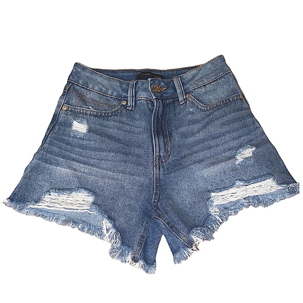 Medium Wash High Rise Ripped Denim Shorts size 0/24